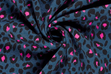 Stretch Sweat Leo, Animal Print, marine, 0,5 m